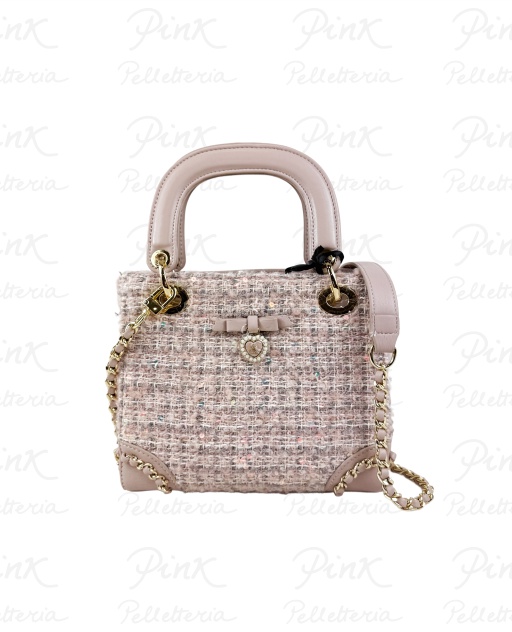 L'ATELIER DU SAC Courmayeur Mini Alienor Handbag 17950-COU-W5B Rose Tweed