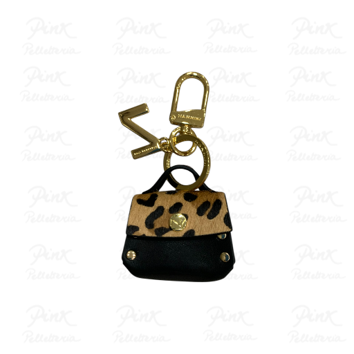 NANNINI Portachiavi in Pelle Caracas Leopardo 16349LEO Cuoio/Nero/Rosso