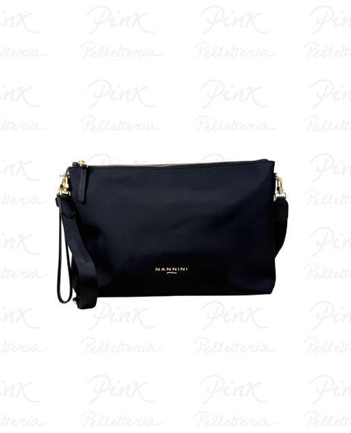 NANNINI Sara Pochette Grande cTracolla in Nylon e Pelle 18456 NeroNero