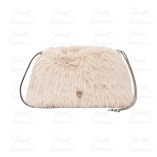 PINKO Maxi Clutch Eco Pelliccia 105909-A2VZ-C50Q Beige-Grigio Fumo-Antique Gold