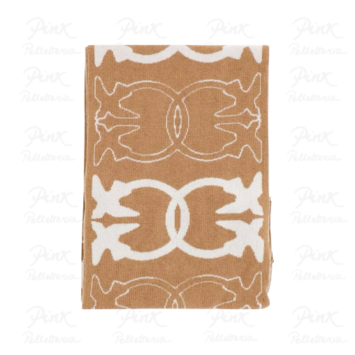 PINKO Svezia Sciarpa Jacquard Logo 105992-A2YO-MZ2 Cammello/Bianco