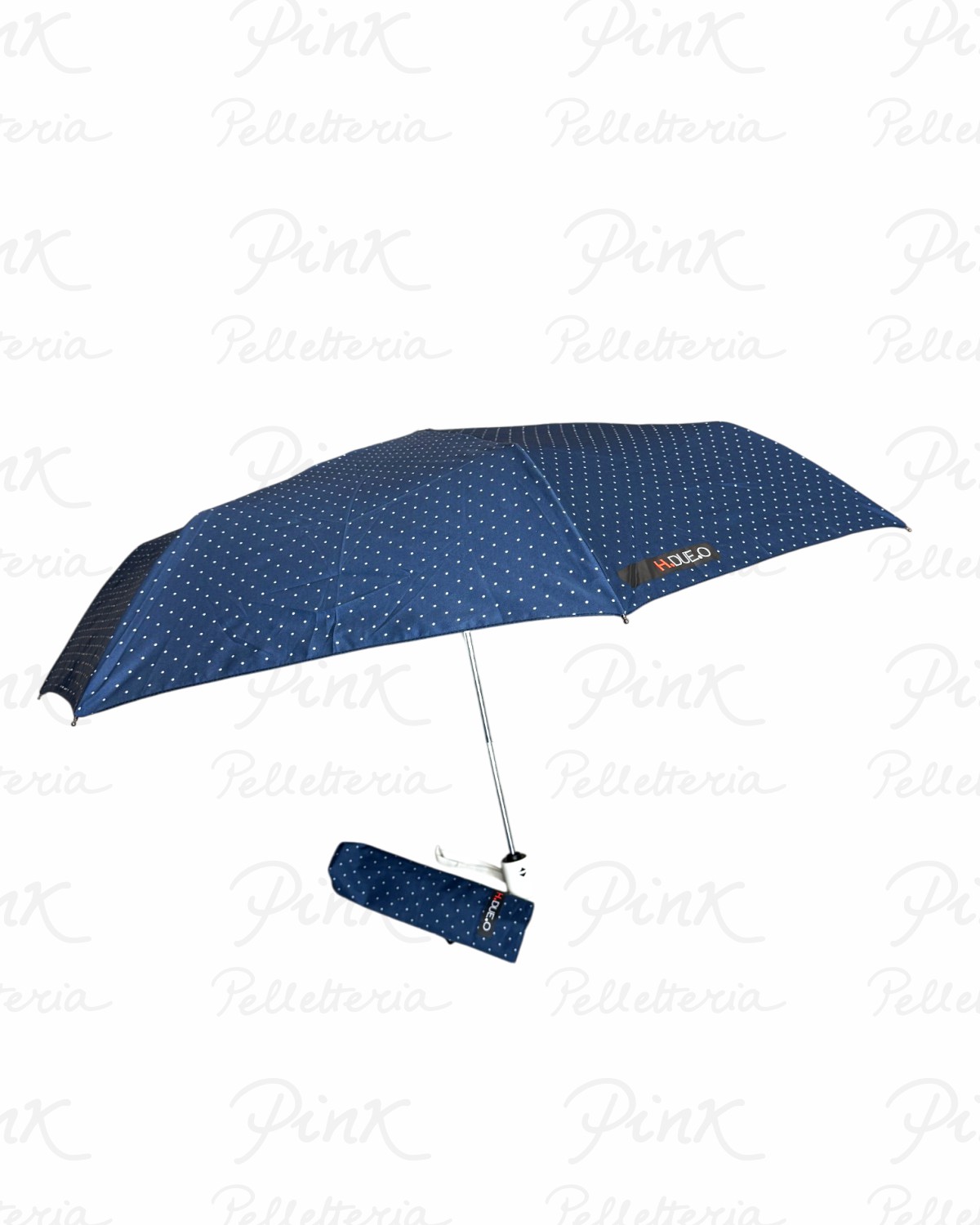 H.DUE.O Ombrello Open Automatico in Tessuto Pois H260BL Blue