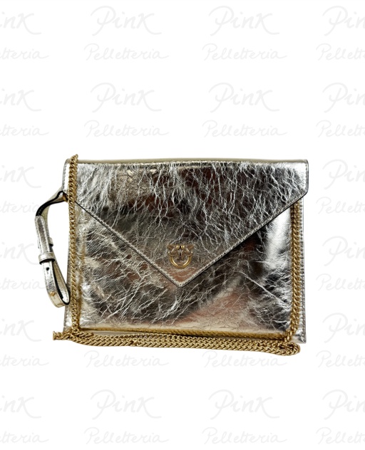 PINKO Flat Purse Handle Used Metallic Leather 104820-A2OT-ZZLQ Oro-Antique Gold