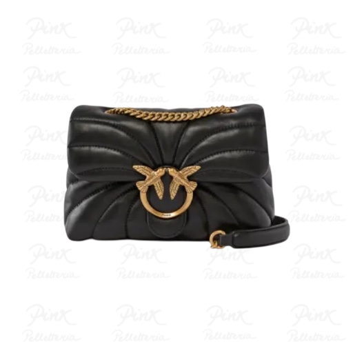 PINKO Love Puff Mini Cl Sheep Nappa Butterfly Quilt 100039-A1EX-Z99Q Nero-Antique Gold