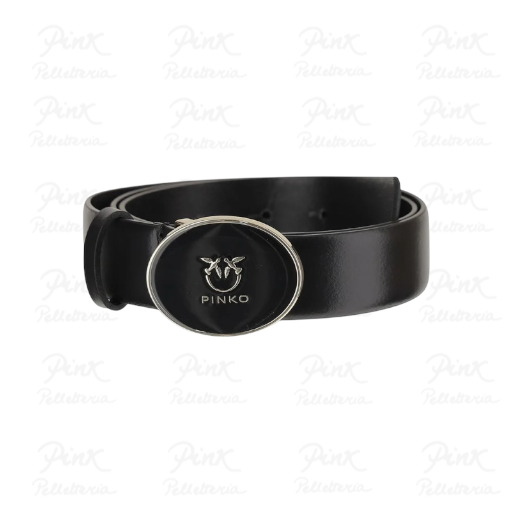 PINKO Round Enamel H2,8 Belt Vitello Liscio + Smalto 105478-A2QL-Z99L Nero-Light Gold