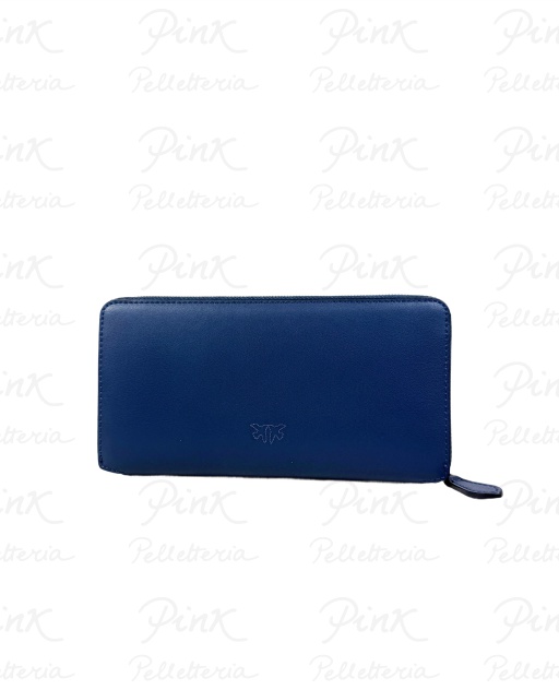 PINKO Ryder Zip Around Vitello Seta 100250-A0F1-G08Q Blu Indaco Ombroso-Antique Gold