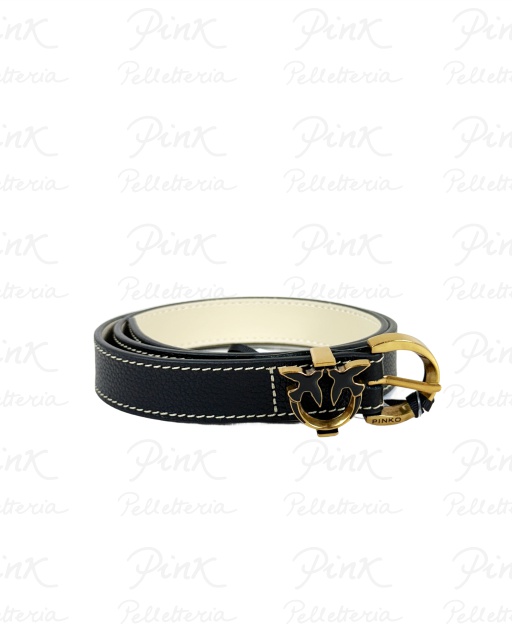 PINKO Tamboril H2,5 Belt Pelle Bottolata 102820-A158-Z99Q Nero-Antique Gold