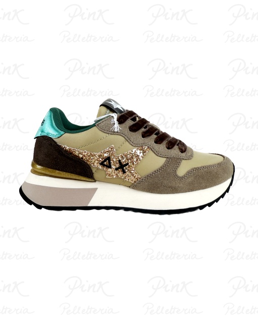 SUN68 Stargirl Glitter Logo Sneaker Donna BZ45217 77 Beige Scuro