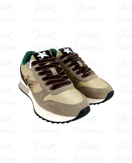 SUN68 Stargirl Glitter Logo Sneaker Donna BZ45217 77 Beige Scuro
