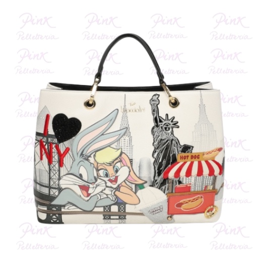 BRACCIALINI Cartoline Bugs Bunny Borsa a Mano c/Tracolla Grande LT201-YY-818 New York