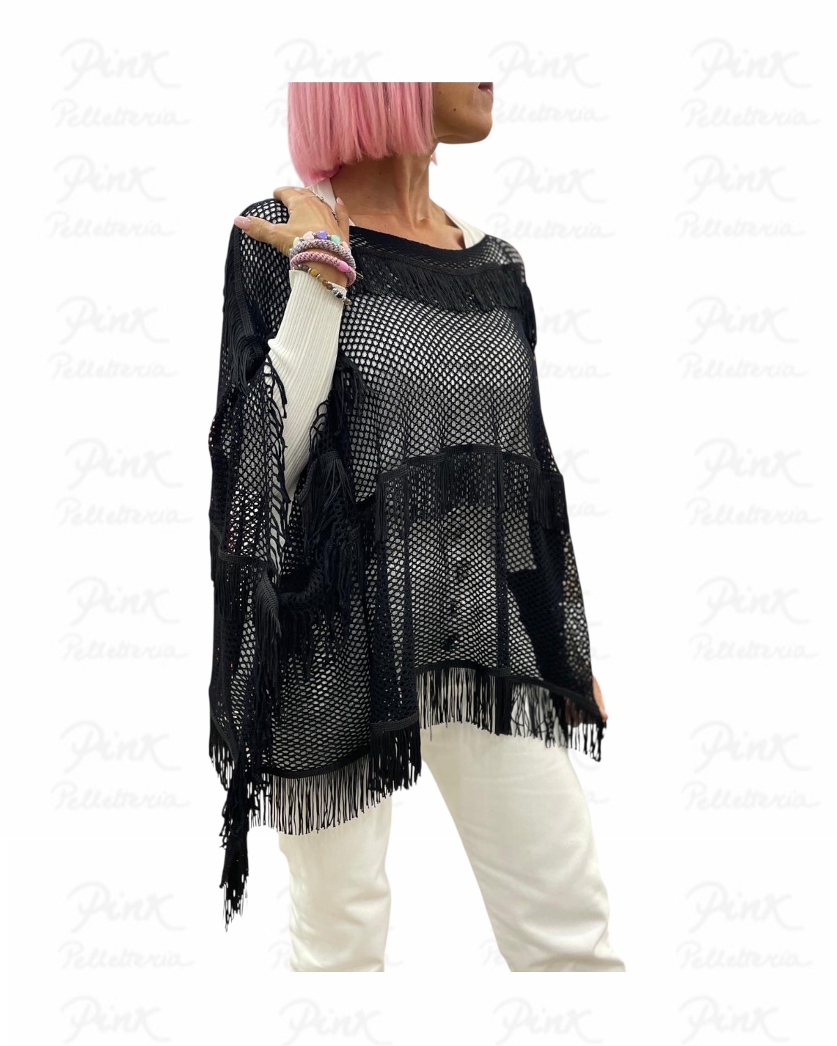 LIU JO Poncho Rete Frange 2A6008T0300 22222 Nero