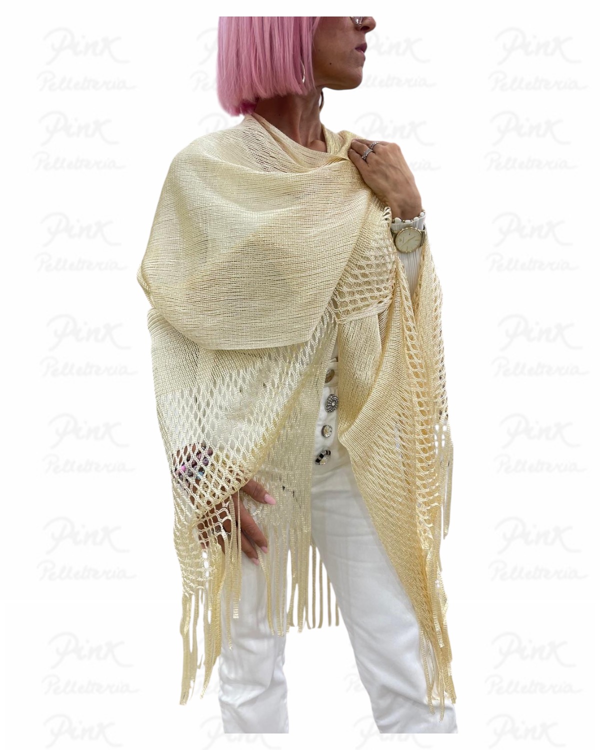 LIU JO Poncho Rete Lungo 2A6010T0300 04178 Light Gold