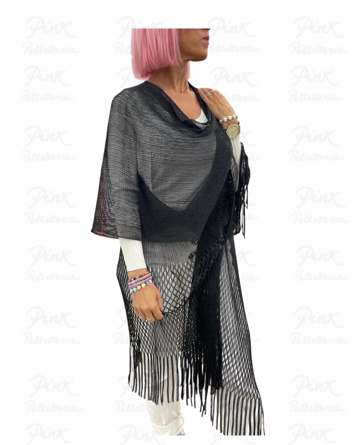 LIU JO Poncho Rete Lungo 2A6010T0300 22222 Nero