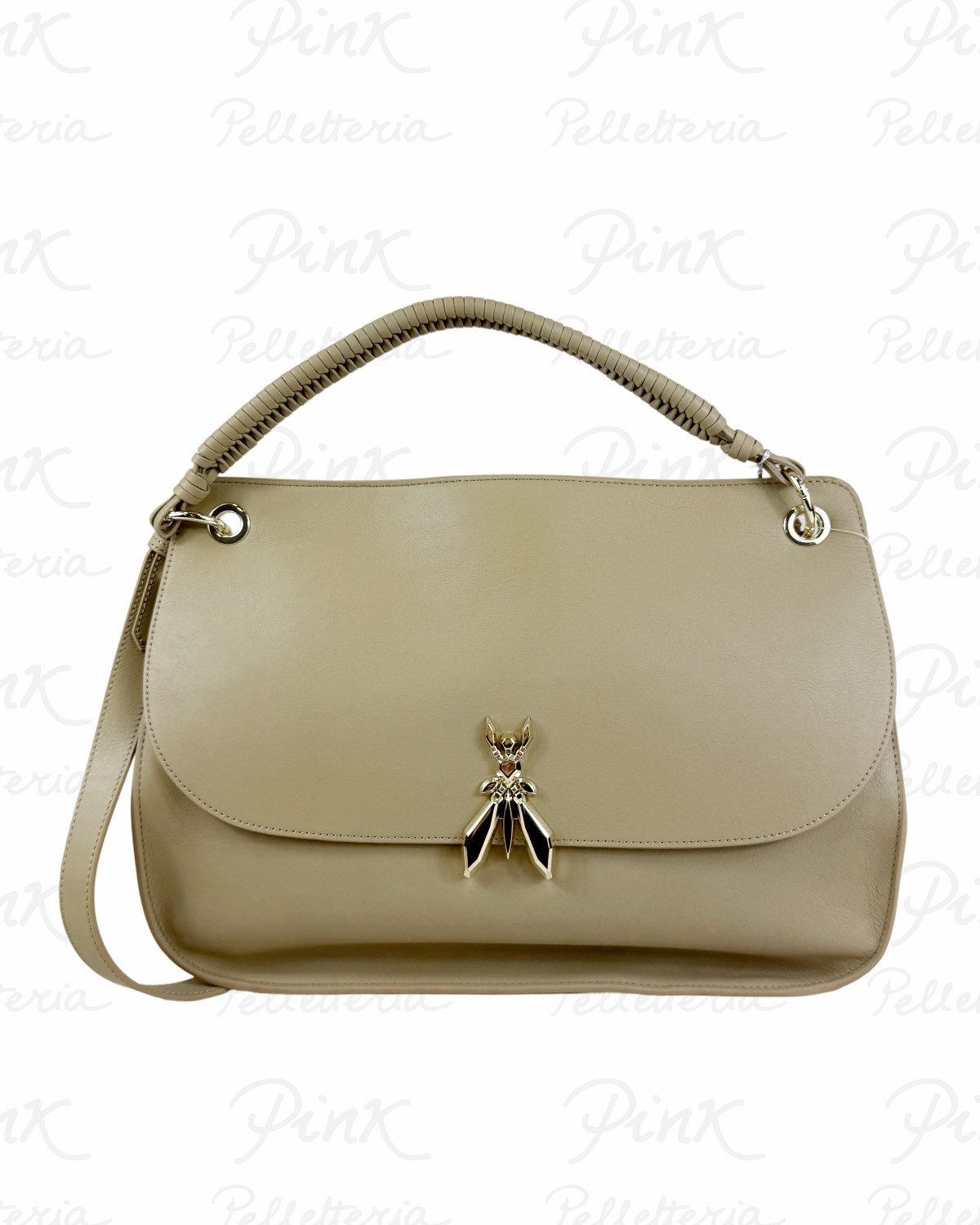 PATRIZIA PEPE Borsa cPatta Manico Intreccio L in Pelle 8B0313 L162 B862 Sand Beige