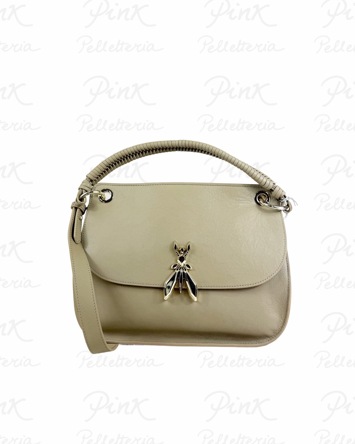 PATRIZIA PEPE Borsa cPatta Manico Intreccio M in Pelle 8B0312 L162 B862 Sand Beige