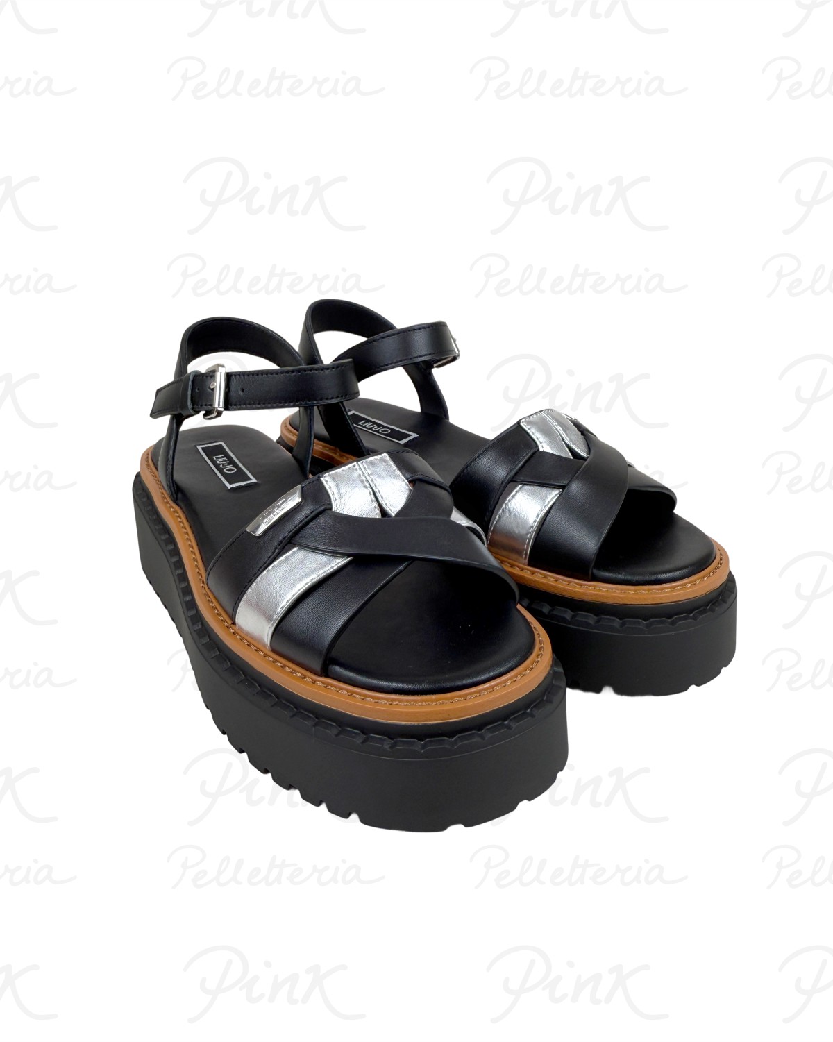 LIU JO Bessie 01 Sandal Calf LeatherMetallic SA6159PX02601039 BlackSilver