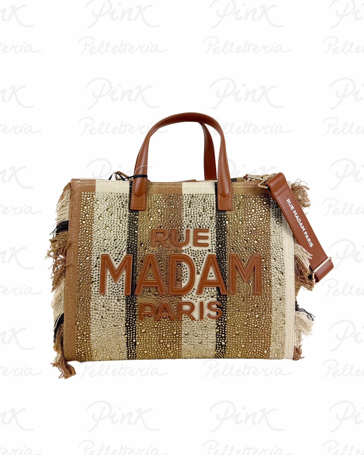 RUE MADAM PARIS Casablanca Tote Bag Stripes 1528 Brown