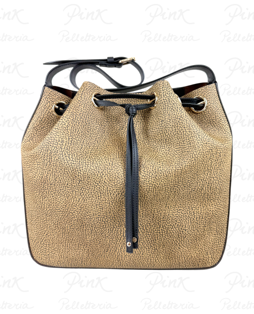 BORBONESE Maree Borsa Secchiello Medium Tela pvc st. SoftVitello 910100580098 311 Op NaturaleNero