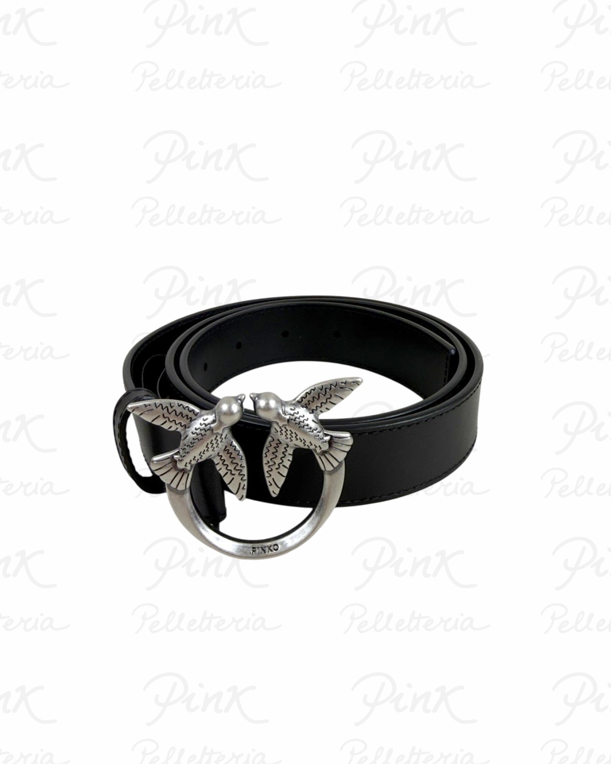 PINKO .Love Berry H3 Belt Vitello Seta Black Argento 100125 A0F1 Z99O