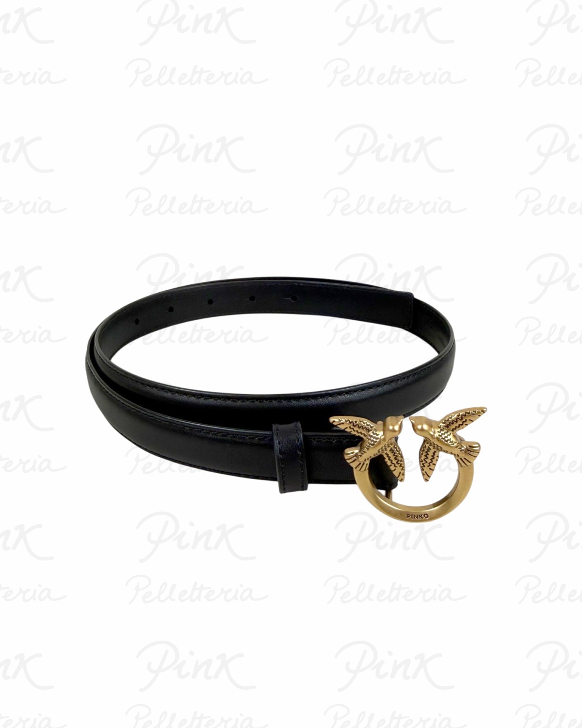 PINKO Love Berry H2 Belt Vitello Seta 100143-A0F1-Z99Q NeroAntique Gold