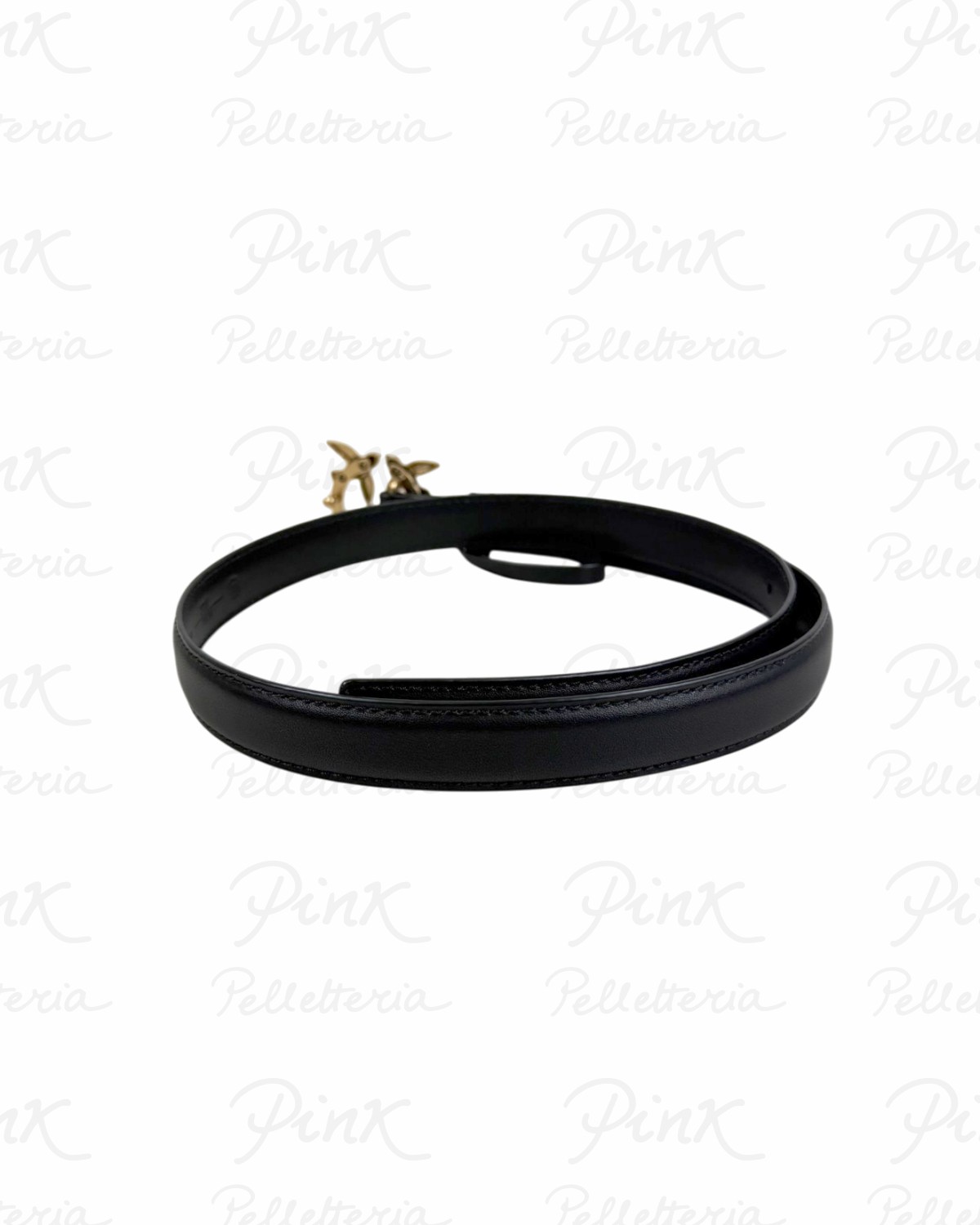PINKO Love Berry H2 Belt Vitello Seta 100143-A0F1-Z99Q NeroAntique Gold