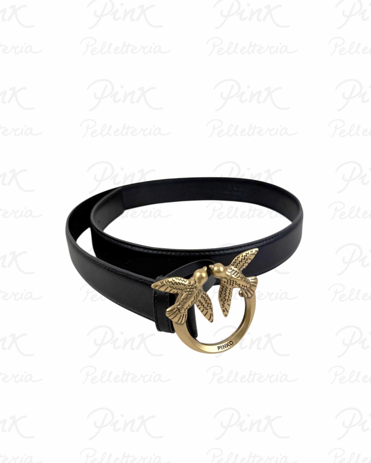 PINKO Love Berry H3 Belt Vitello Seta 100125-A0F1-Z99Q Black fibbia Oro
