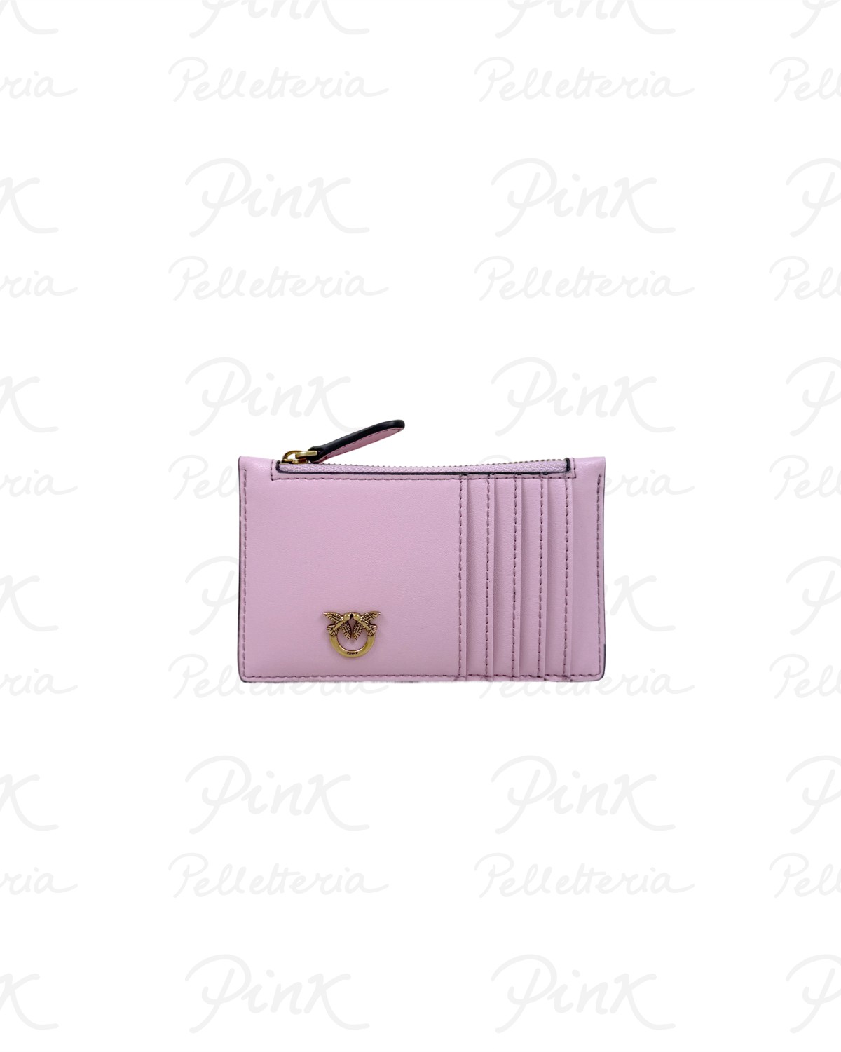 PINKO Airone Cardholder Vitello Seta 100251-A0F1-P26Q Rosa Chiaro-Antique Gold