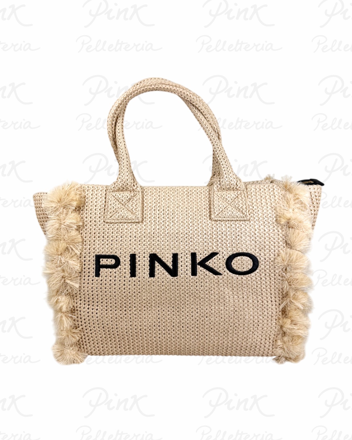 PINKO Beach Shopper Rafia 106673-A39Y-HZ3Q PagliaNero-Antique Gold