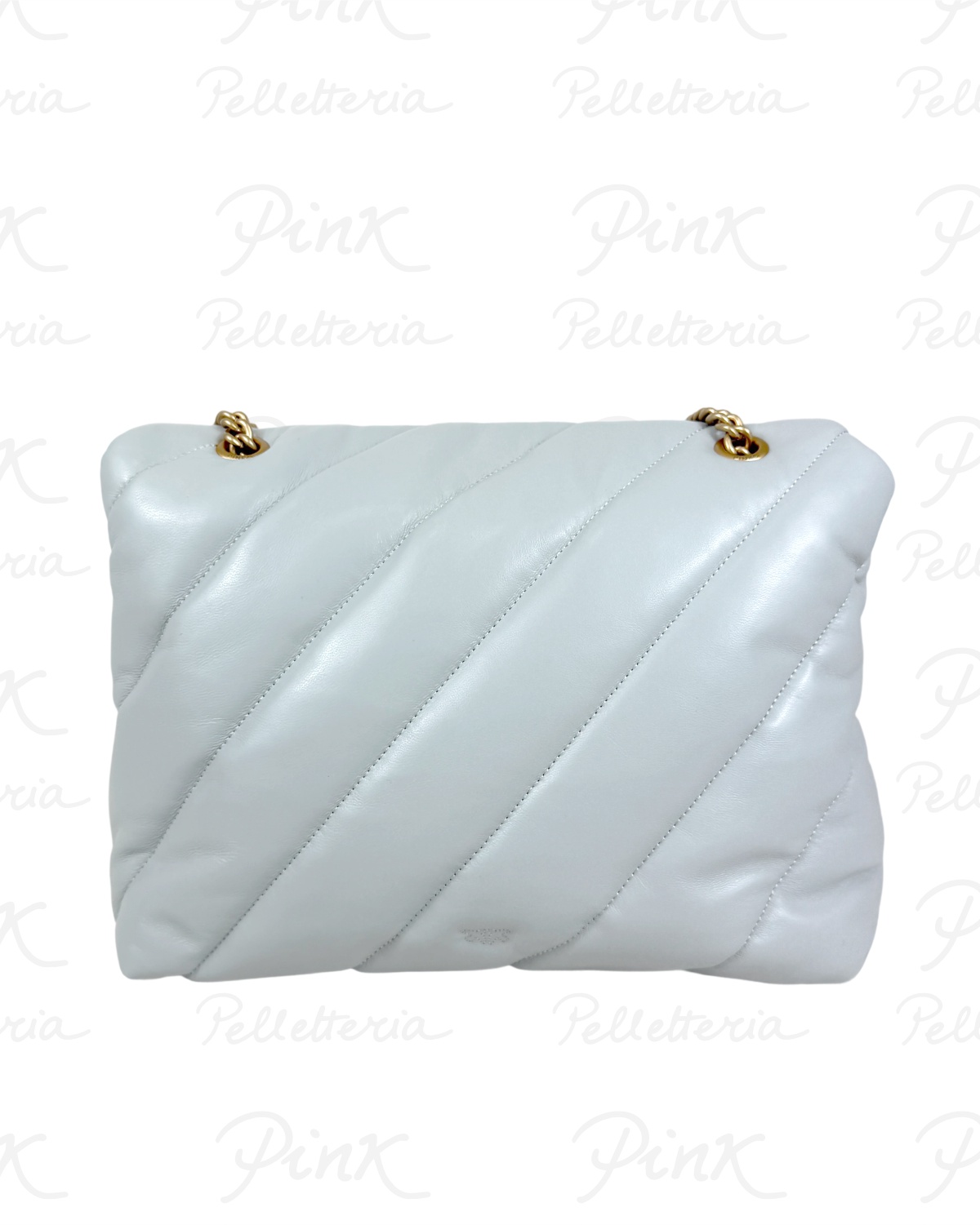 PINKO Love Puff Big cl Sheep Nappa Trapuntata 100037-A0F2-K32Q Grigio Perla- Antique Gold-Oro