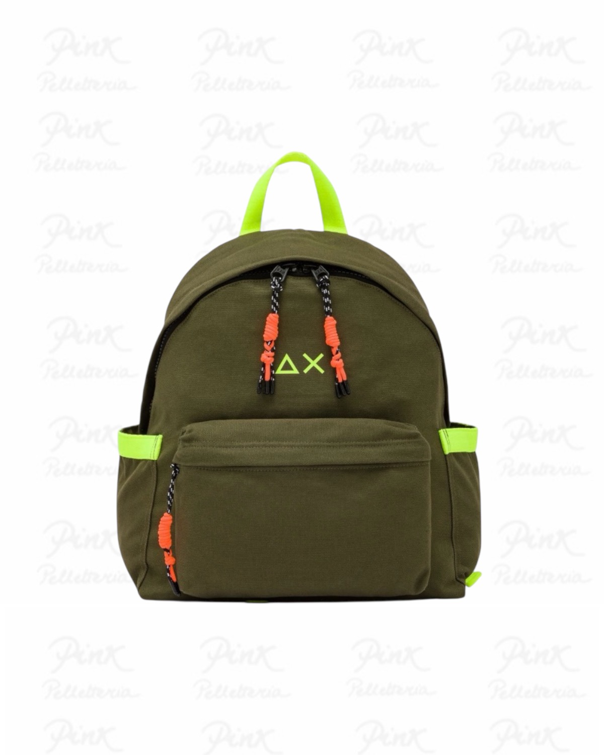 SUN68 Man Canvas Backpack W36111-7463 Militare Scuro-Giallo Fluo