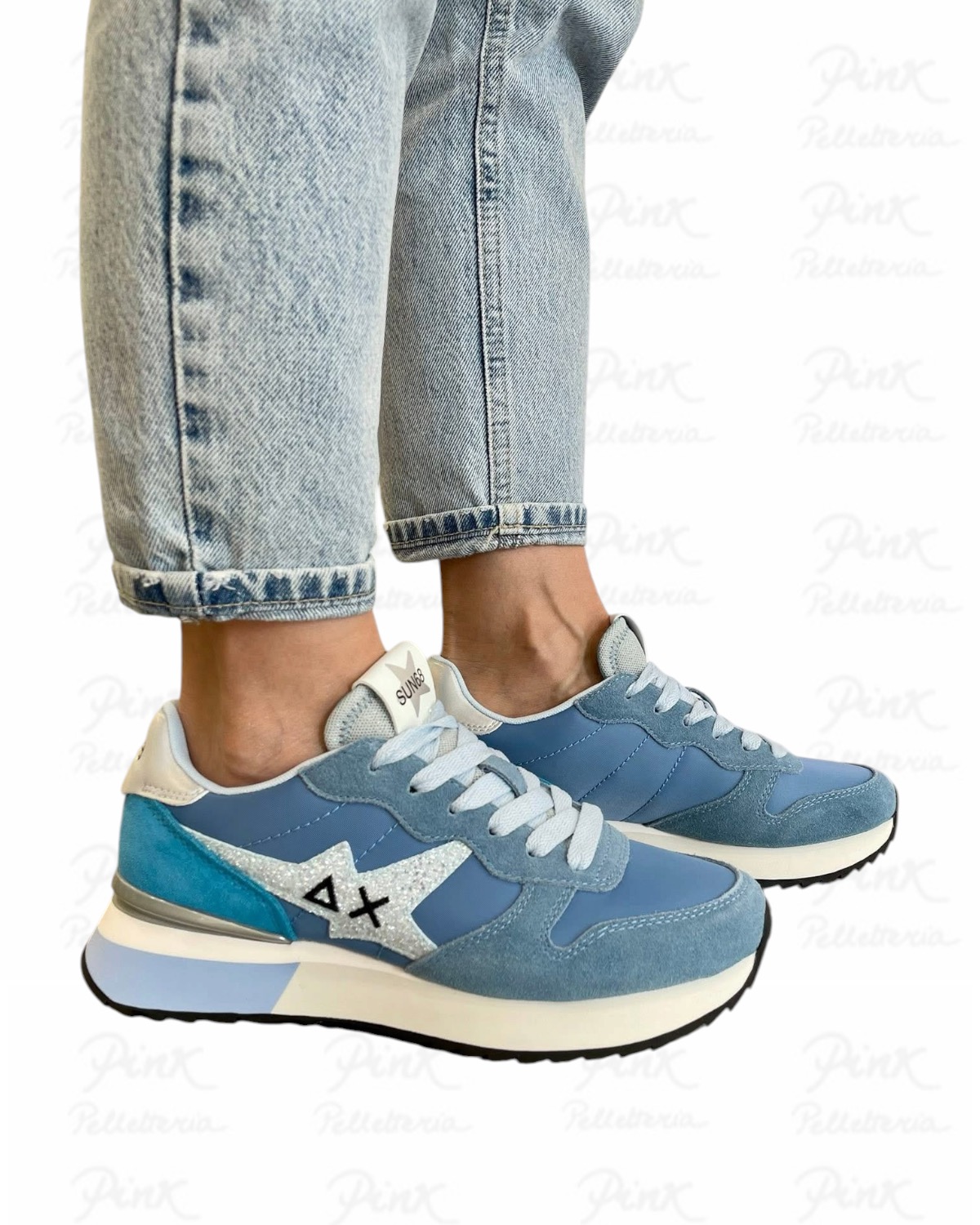 SUN68 Stargirl Glitter Logo Sneaker Donna BZ36214 56 Avio - immagine 4
