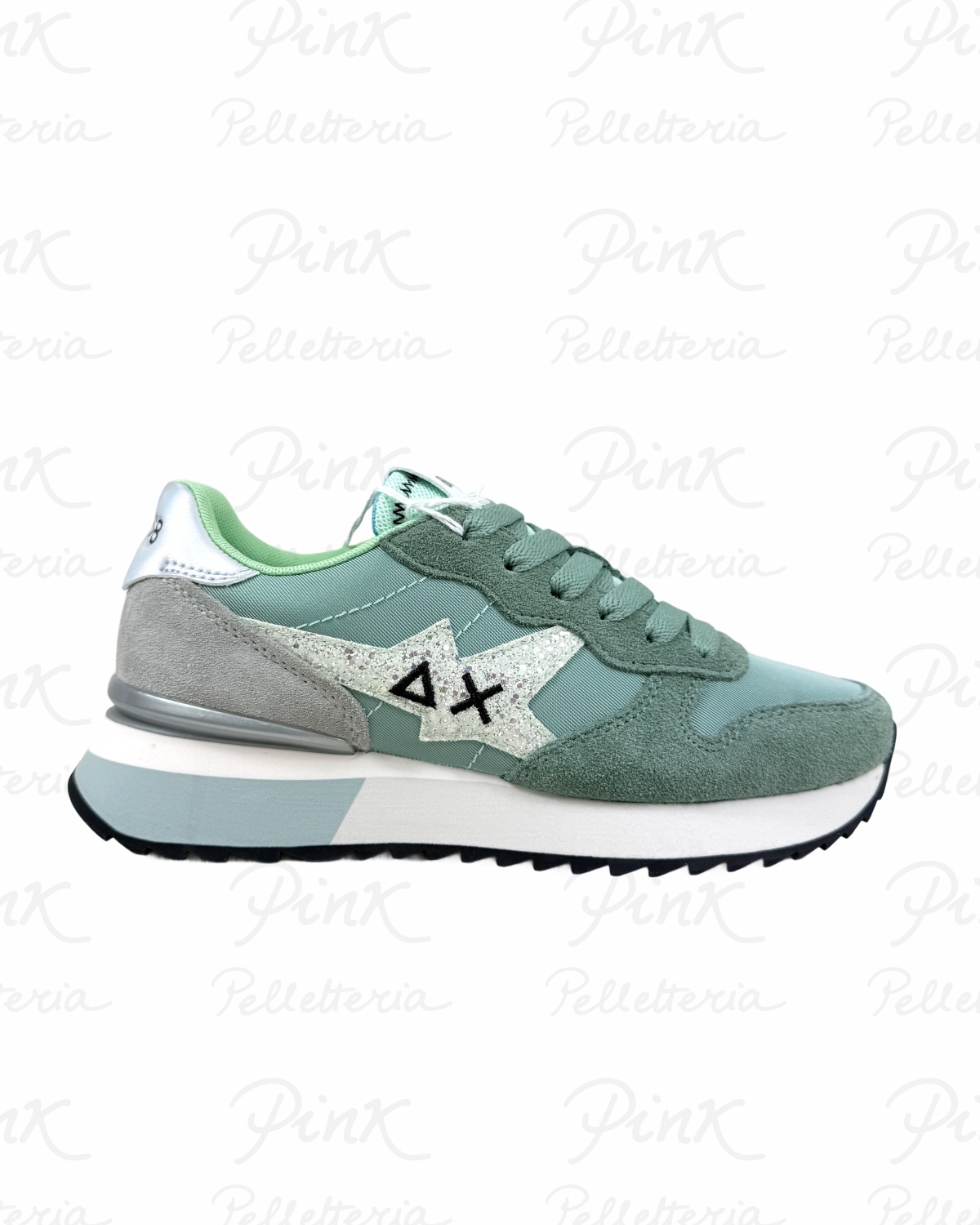 SUN68 Stargirl Glitter Logo Sneaker Donna BZ36214 84 Verde Salvia