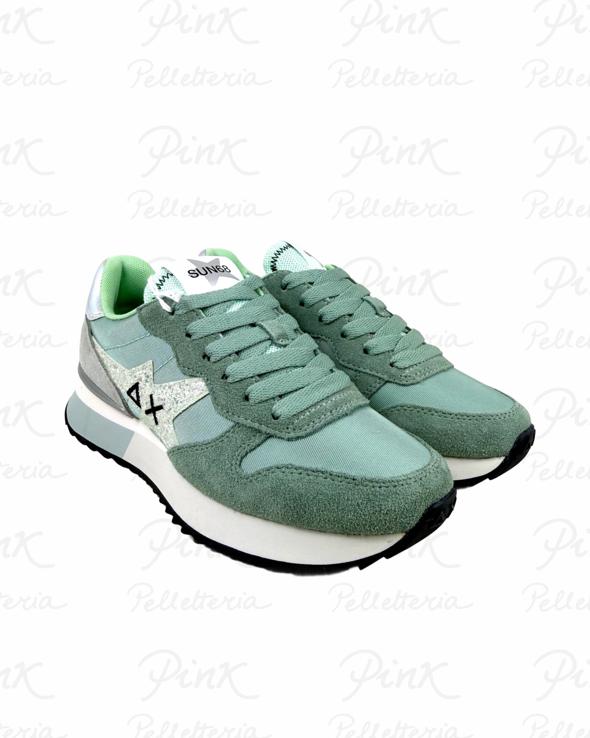 SUN68 Stargirl Glitter Logo Sneaker Donna BZ36214 84 Verde Salvia