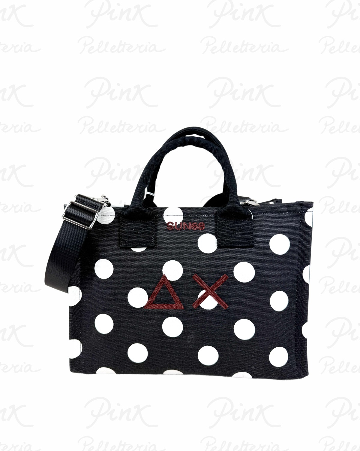 SUN68 Woman Printed Canvas Cali Midi Bag W36220-1131 NeroBianco Panna