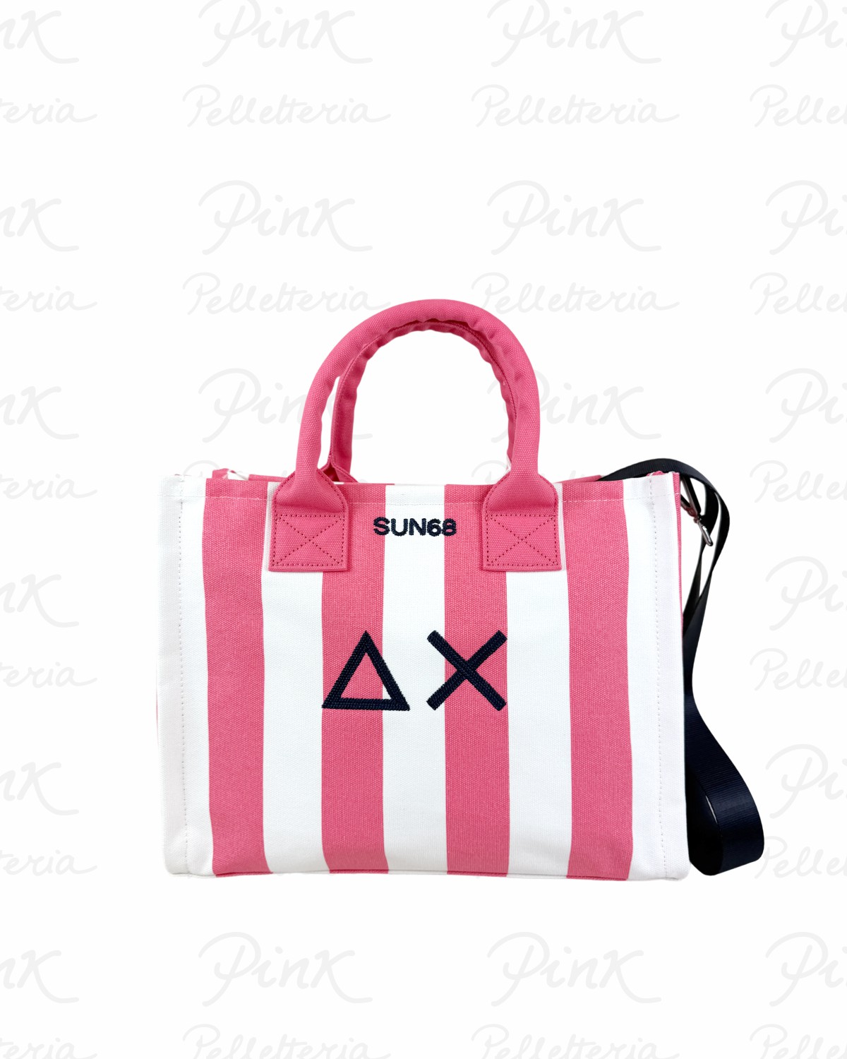 SUN68 Woman Printed Canvas Cali Midi Bag W36220-2031 FuxiaBianco Panna