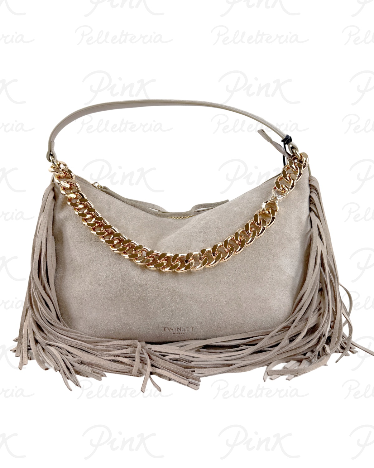 TWINSET Boho Liliane Leather Sottospalla Big Suede Frange 261TB7083 00017 Sabbia