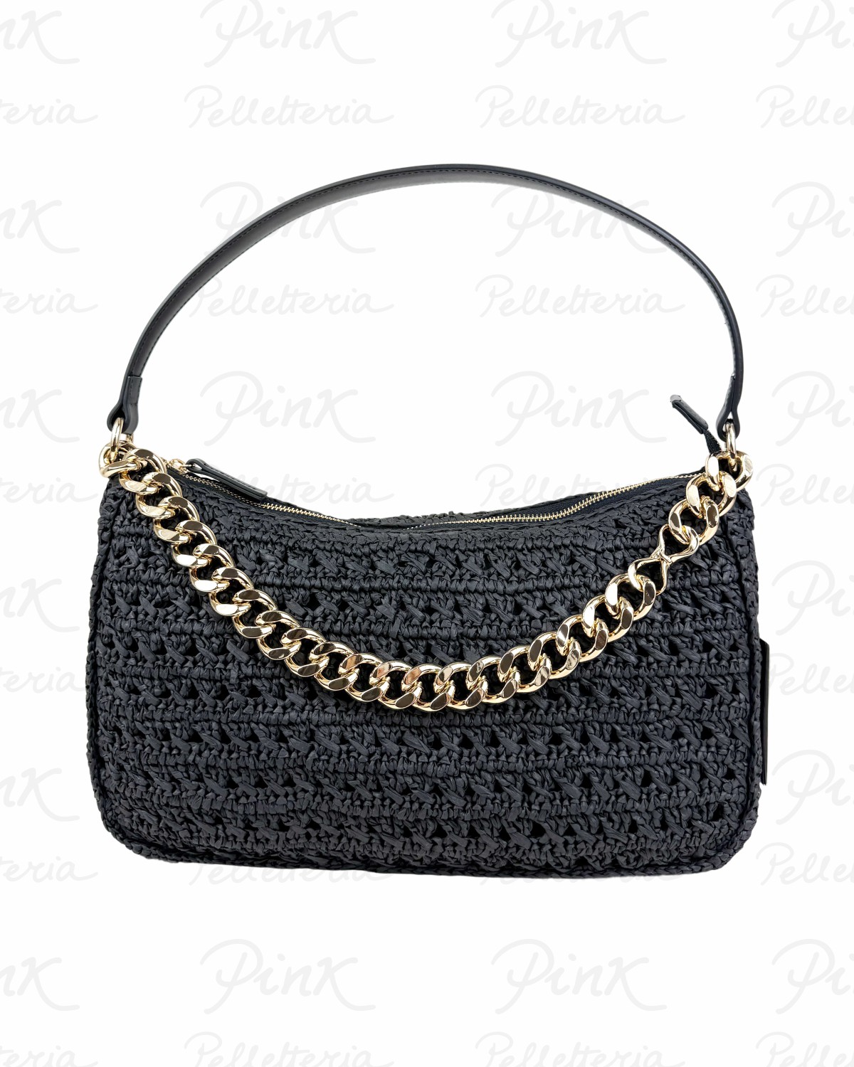 TWINSET Liliana Straw Leather Borsa a Spalla 261TD8080 00006 Nero