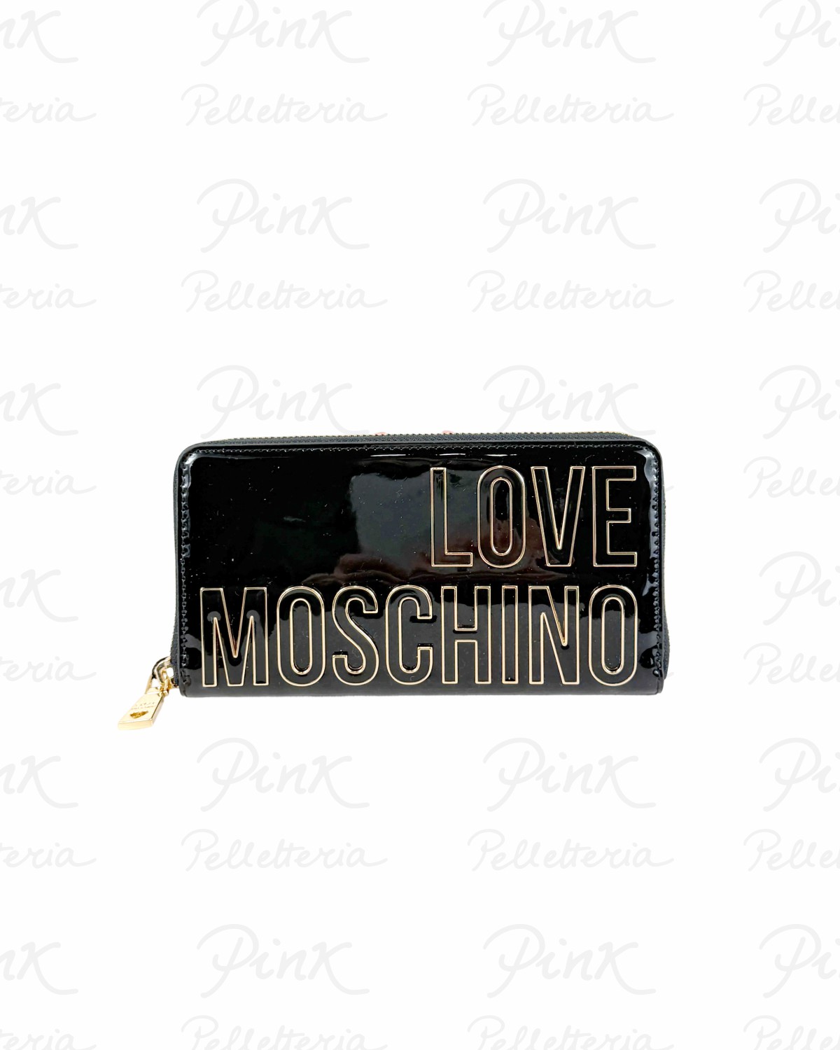 LOVE MOSCHINO Pu Lucido Portafogli Grande Zip Around JC5513PP0O KE0 000 Nero