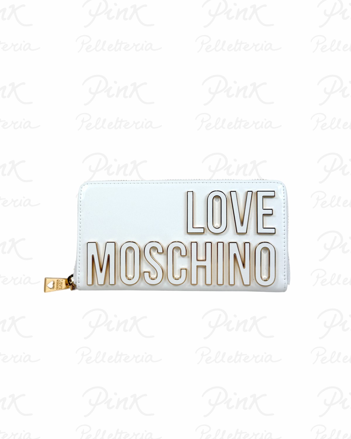 LOVE MOSCHINO Pu Lucido Portafogli Grande Zip Around JC5513PP0O KE0 100 Bianco