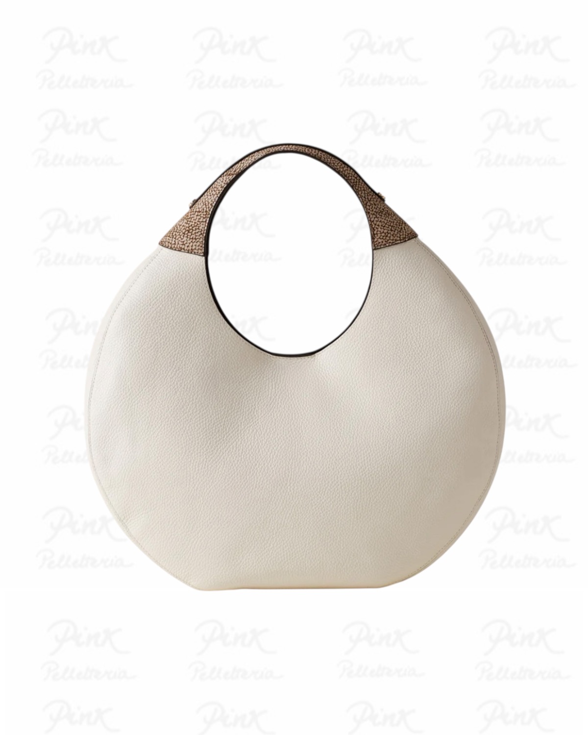 BORBONESE Full Moon Borsa Hobo L. Vitello st. Cervo 910102740196 930 White Cotton/Cuoio
