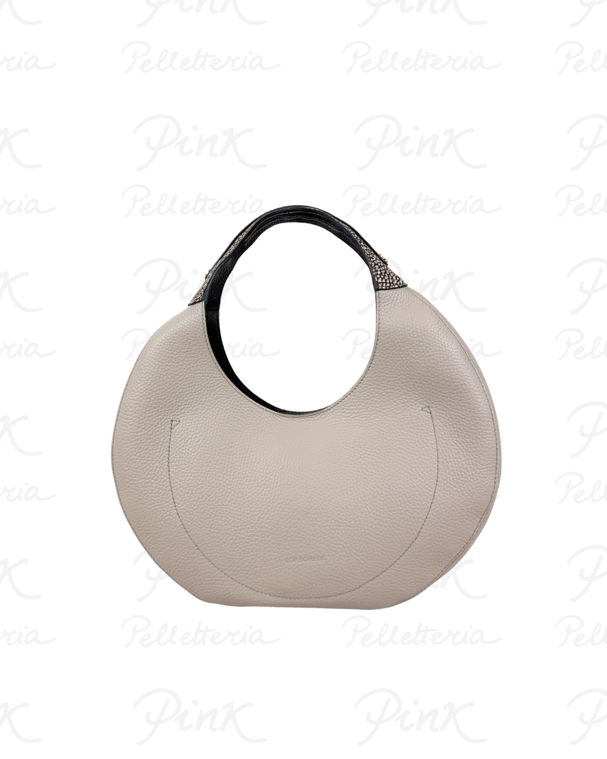 BORBONESE Full Moon Borsa Hobo M. Vitello st. Cervo 910102730196 931 PlatinoCuoio