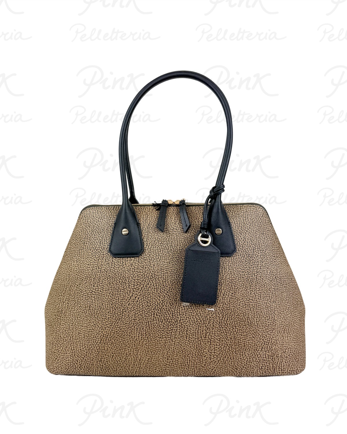BORBONESE Gemini Borsa Bauletto L. Tela St. Op SoftVitello 910102530193 311 Op NaturaleNero