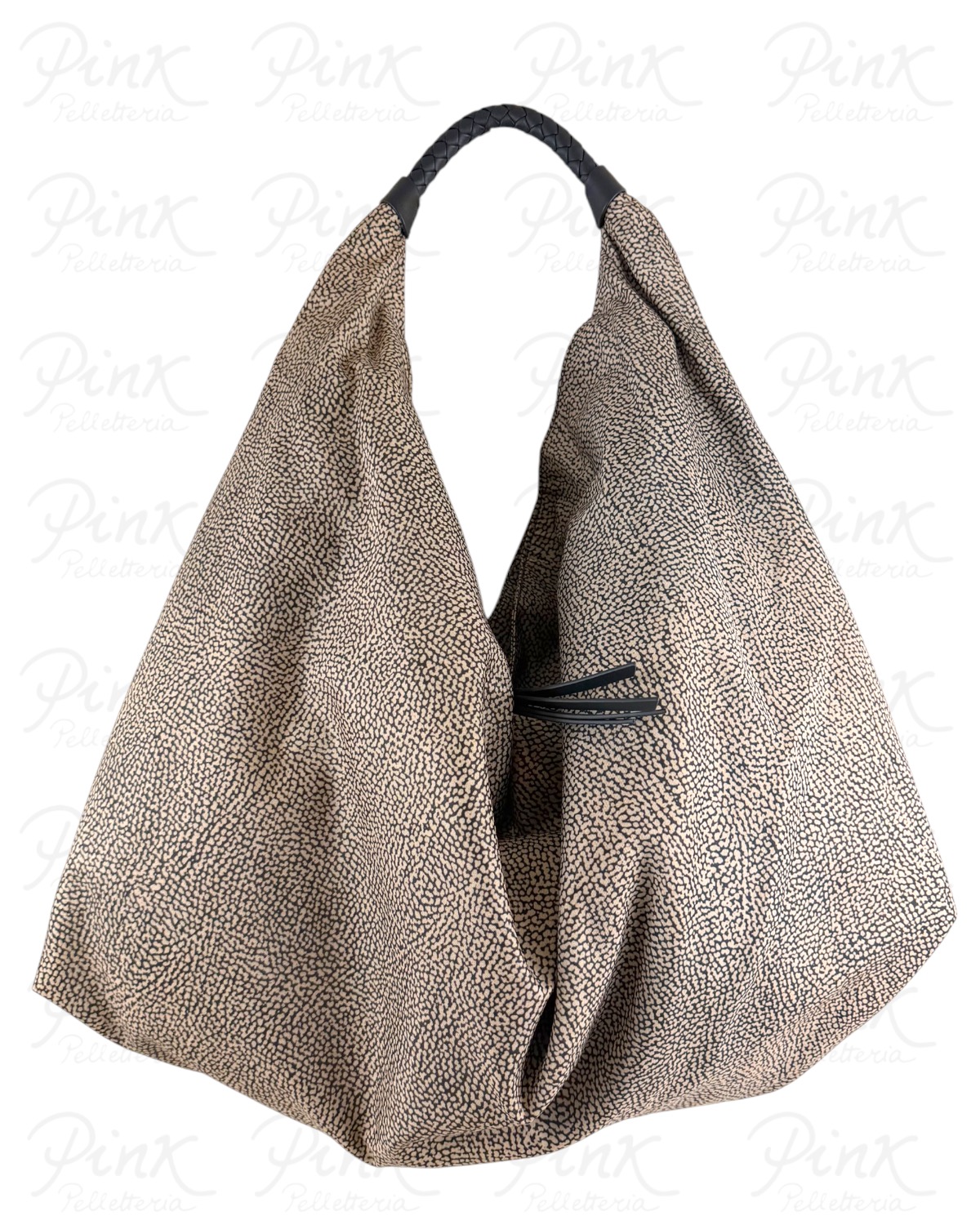 BORBONESE Plie Borsa Hobo L. Tess. Ricicl. St. Op/Vitello 910102070195 X11 Op Naturale/Nero