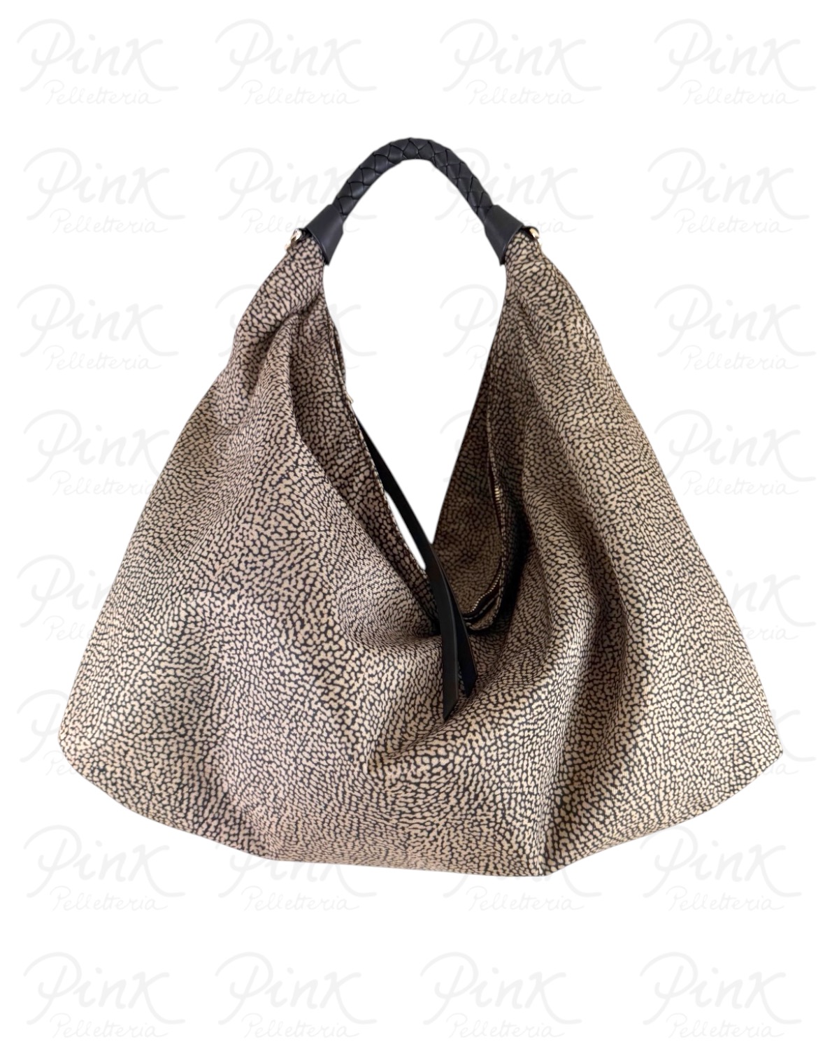 BORBONESE Plie Borsa Hobo M. Tess. Ricicl. St. Op/Vitello 910102060195 X11 Op Naturale/Nero
