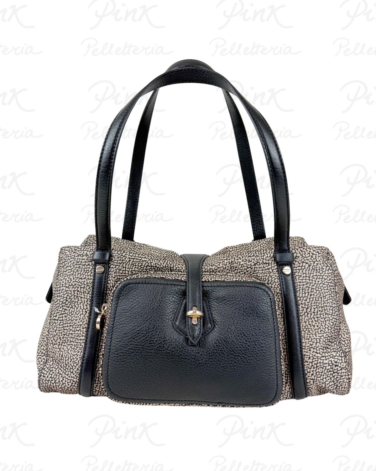 BORBONESE Poche Borsa Bauletto M. Tess. Ricicl. St. OpVitello St. 910101950189 X11 Op NaturaleNero