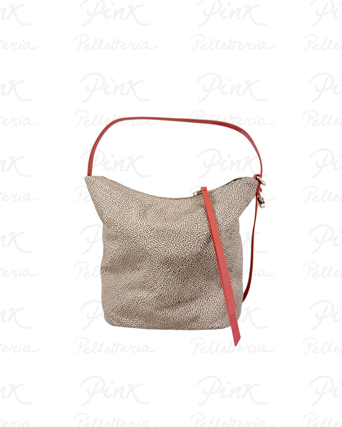 BORBONESE Prive Borsa Secchiello M. Tess. Ricicl. St. OpVitello 91010227AH1 035 BeigeRed Papaya