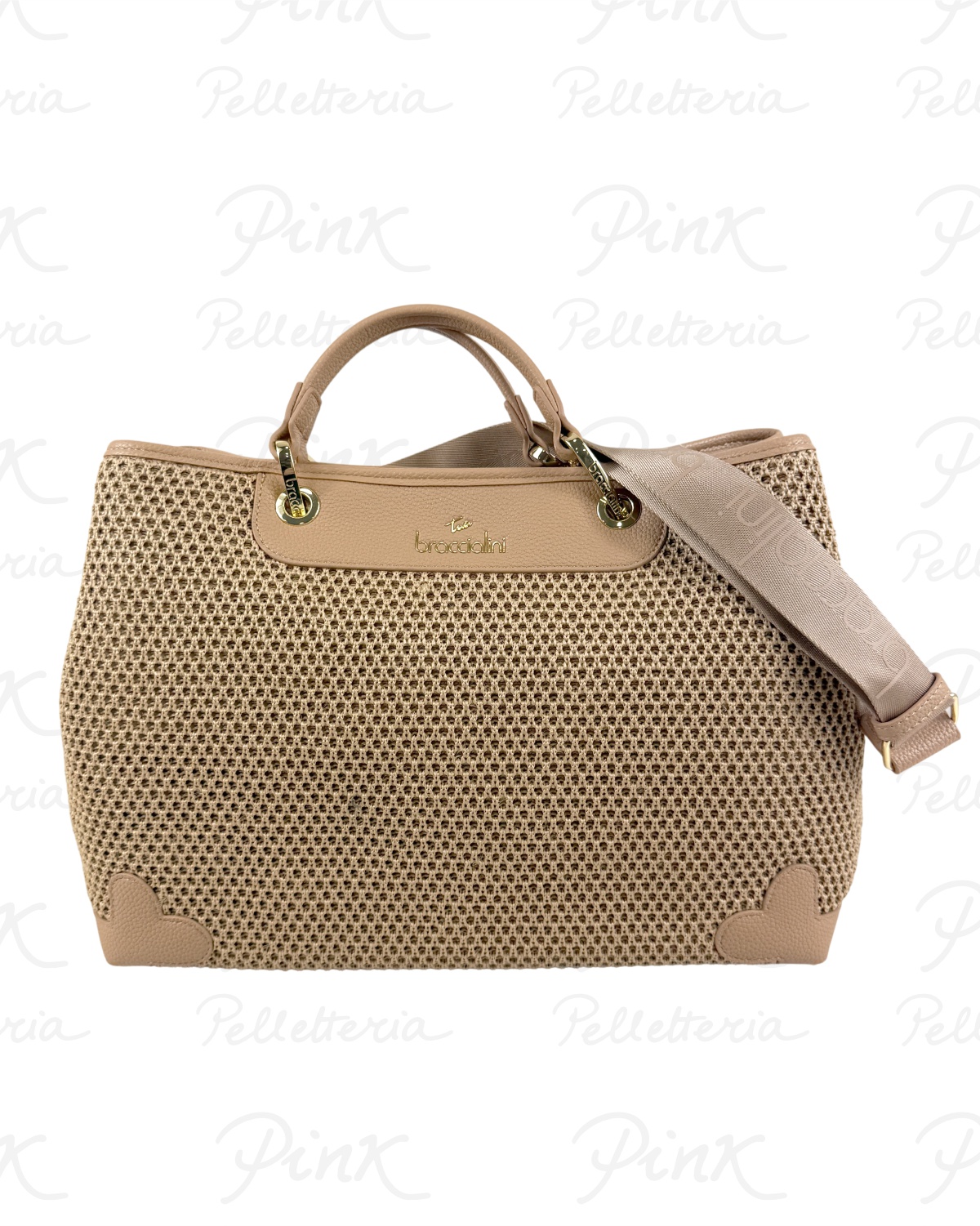BRACCIALINI Beth Tricot Handbag L. Raffia B18870-TY-367 Biscotto