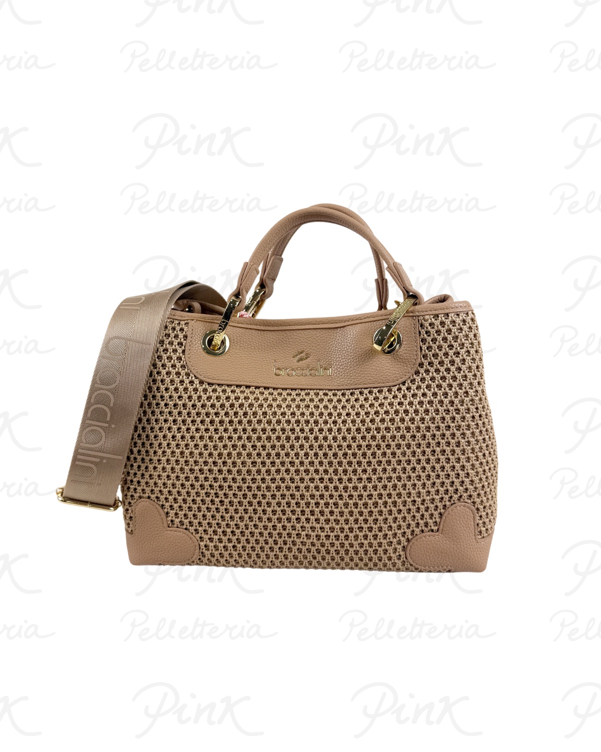 BRACCIALINI Beth Tricot Handbag M. Raffia B18871-TY-367 Biscotto