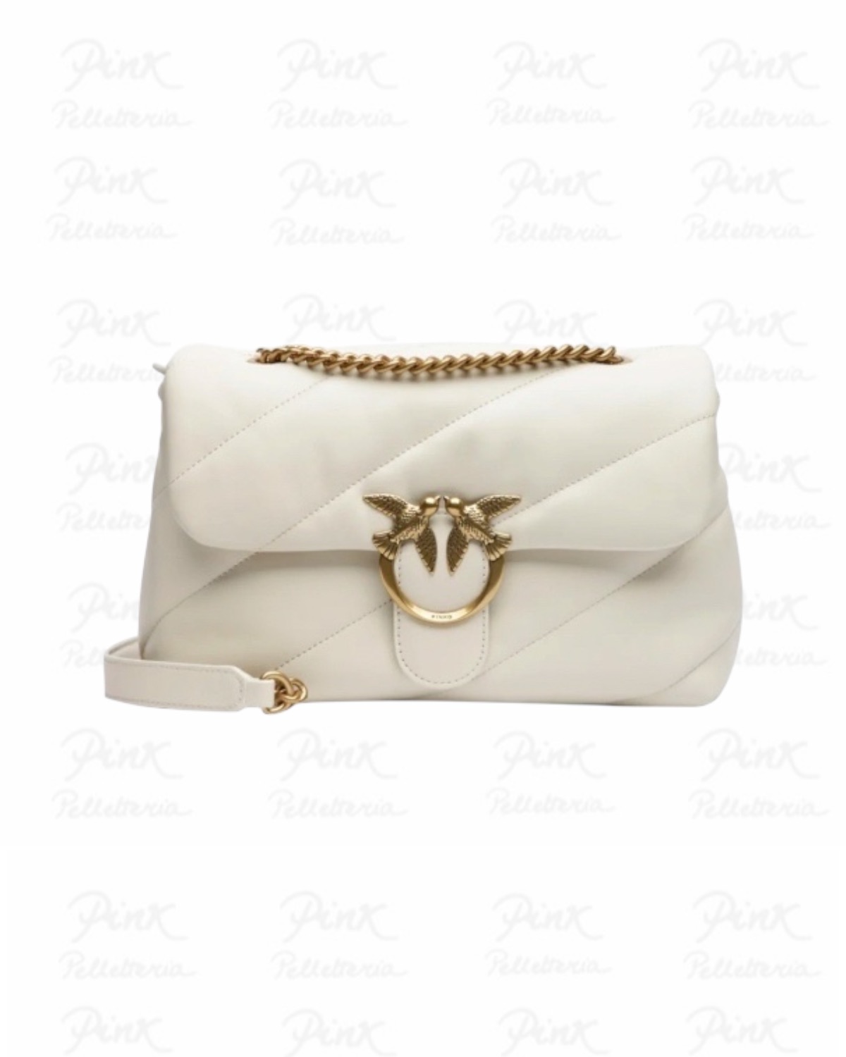 PINKO Love Classic Puff Cl Sheep Nappa Bianco seta Antique Gold 100038 A0F2 Z14Q