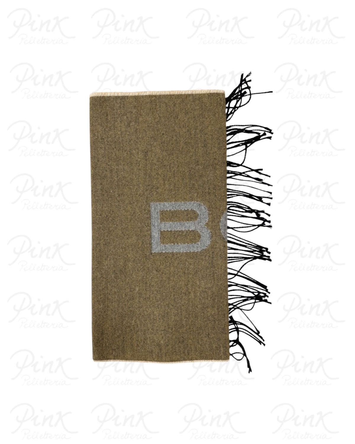 BORBONESE Sciarpa Logo Centrale 910601360330 P13 Crema/Cognac - immagine 2